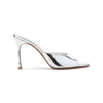 Amina Muaddi Alexa 95 Metallic Leather Mules In Metallic