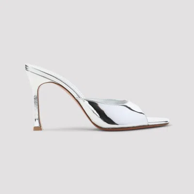 Amina Muaddi Alexa 95 Metallic Leather Mules In Metallic