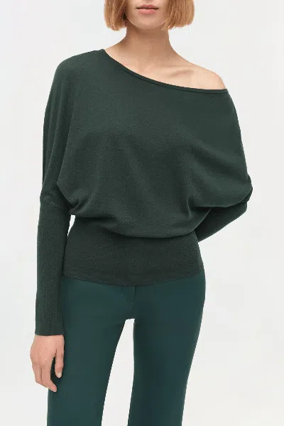 Simkhai Lavina Draped Off-shoulder Sweater In Emerald In Green