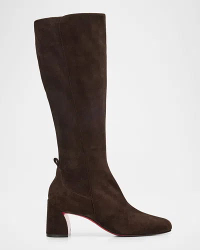 Christian Louboutin 55mm Jane Botta Suede Red Sole Knee-high Boots In Brown