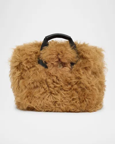 Moncler Micro Caradoc Shearling Tote Bag In Brown