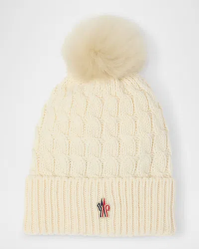 Moncler Ivory Virgin Wool Hat With Pompom In White