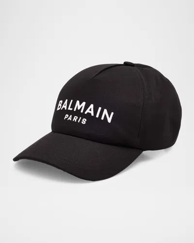 Balmain Men's Embroidered Logo Cotton Baseball Cap In Black