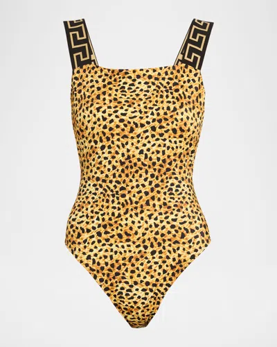 Versace Swimsuit One Piece Lycra Vita Recycled Cheetah All Over Print Neutral In Multi