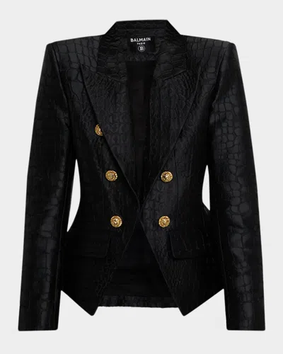 Balmain 6-button Croco Jacquard Blazer Jacket In Multi