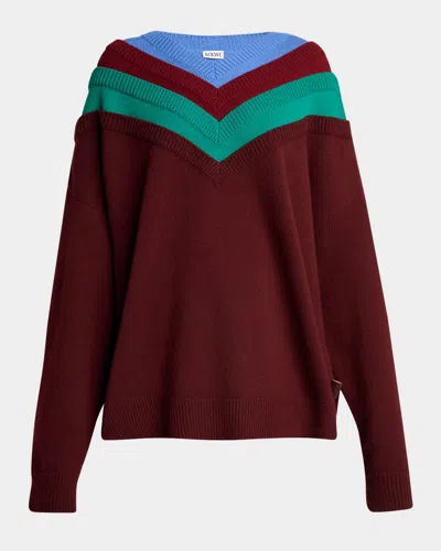 Loewe Wool Sweater With Layered Construction In Burgundy