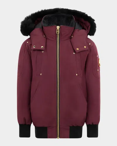 Moose Knuckles Kid's Gold Series Shearling-trim Bomber Jacket In Multi