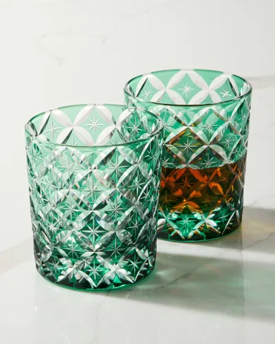 Neiman Marcus 8 Oz. Green Cased Glass Tumblers, Set Of 2 In Green