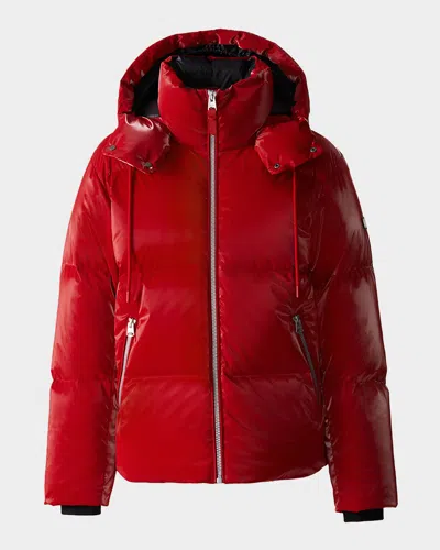 Mackage Men's Kent-glo High-gloss Hooded Down Jacket In Red