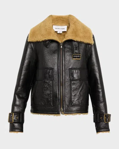 Veronica Beard Danika Shearling-lined Leather Jacket In Black