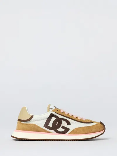 Dolce & Gabbana Dragon' Beige Suede Blend Sneakers In Multi