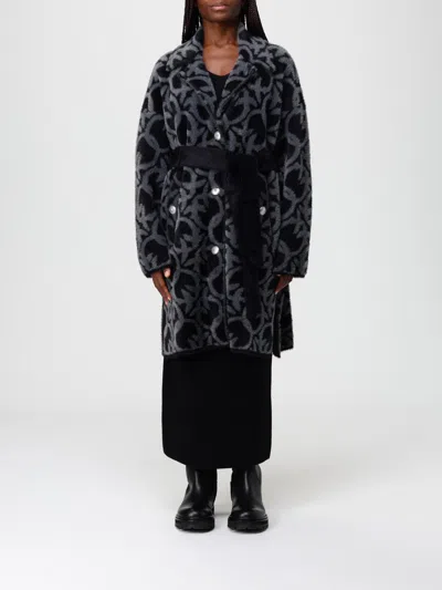 Pinko Velour-effect Coat With Jacquard Logo In Animal Print