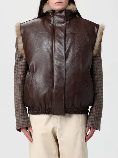 Msgm Reversible Sleeveless Jacket With Logo Patch On The Rear In Ecofur And Ecoleather Woman In Gray