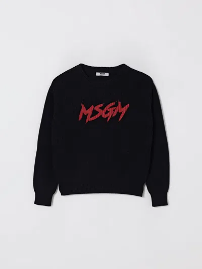 Msgm Black Sweatshirt For Kids With White Logo In Animal Print