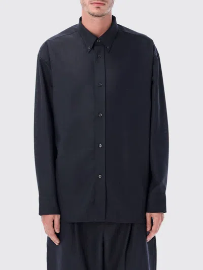Studio Nicholson Oversized Wool Navy Blue Shirt In Black