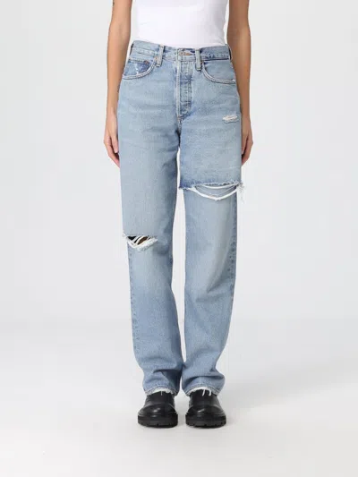 Agolde Amryn Double Layer High Rise Straight Leg Jeans In Release In Blue