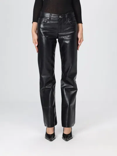 Agolde Black Faux Leather Trousers In Black