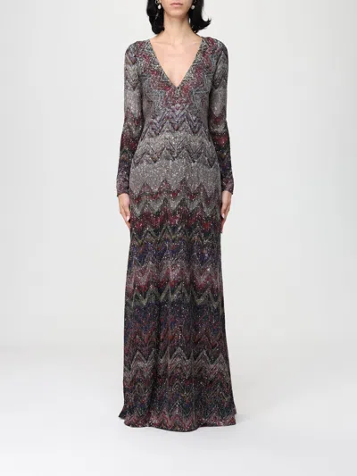 Missoni Langes Kleid Mit V-ausschnitt Und Zickzackmuster In Brown