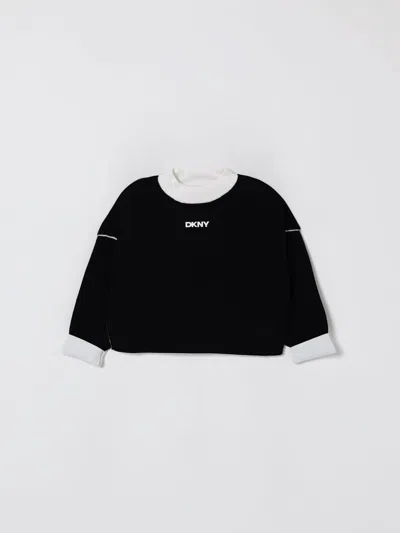 Dkny Reversible Black Crop Sweater For Girl With Logo In Black