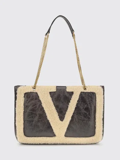 Valentino Viva Superstar Small Shearling Shopping Shoulder Bag In Brown