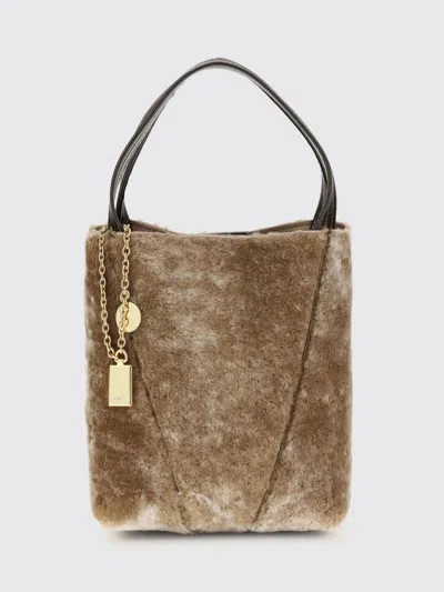 Chloé Chlo Shearling Small Spin Tote Bag In Gray