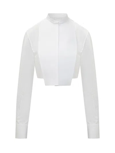 Tom Ford Cropped Paneled Cotton-twill And Voile Shirt In Multi