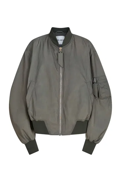 Attico Olive Green Bomber Jacket With Baseball Collar In Gray