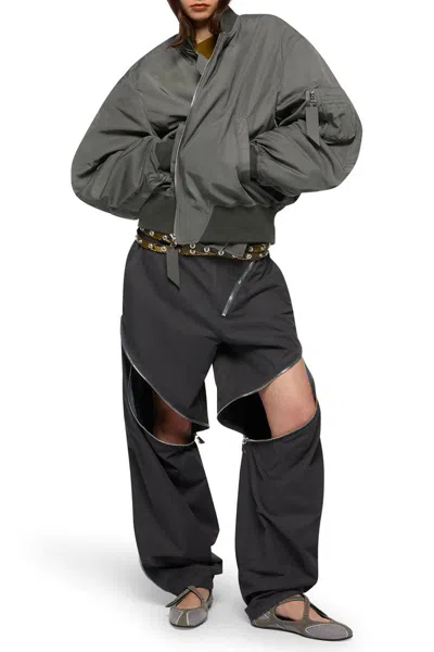 Attico Olive Green Bomber Jacket With Baseball Collar In Gray