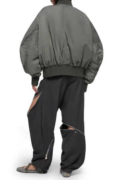 Attico Olive Green Bomber Jacket With Baseball Collar In Gray