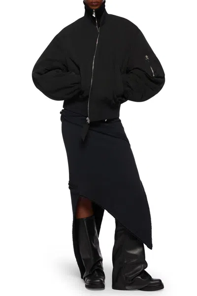 Attico Zip Bomber Jacket Ribbed Cuffs Hem Pockets In Black