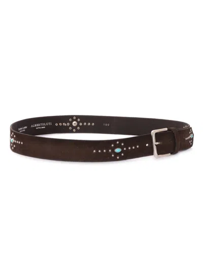 Alberto Luti Suede Studded Belt In Brown