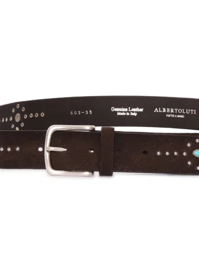 Alberto Luti Suede Studded Belt In Brown