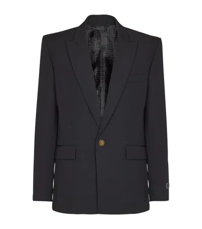 Balmain Grain De Poudre Wool 1-button Jacket In Black