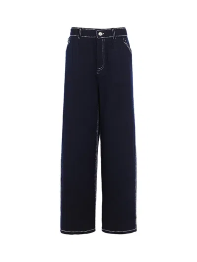 Barrie Cashmere Cotton Denim Trousers Navy In Black