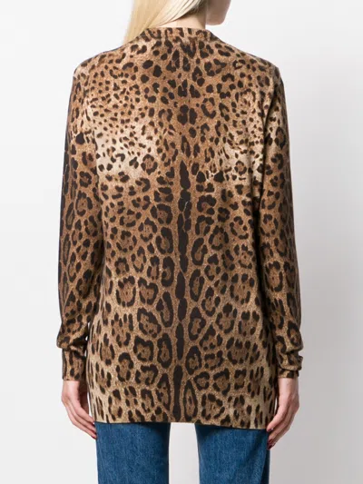 Dolce & Gabbana Cashmere Cardigan With Leopard Print In Brown