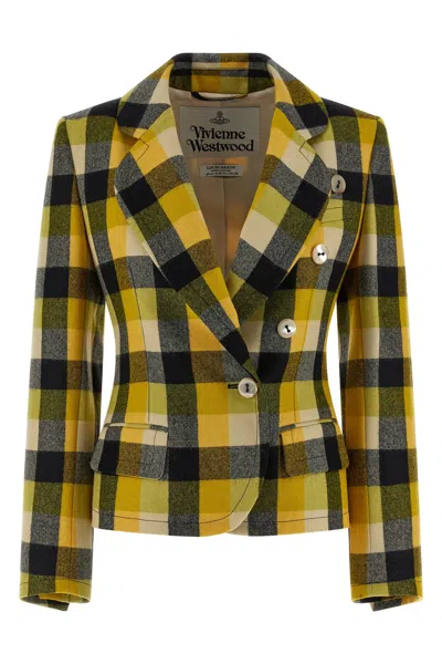 Vivienne Westwood Georgia Jacket Check Wool Pixel-check 44 Women In Yellow