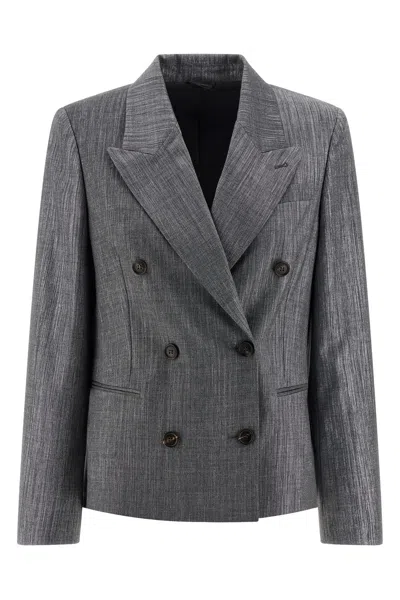 Brunello Cucinelli Blazer Twill Sparkling Blazers Silver In Multi