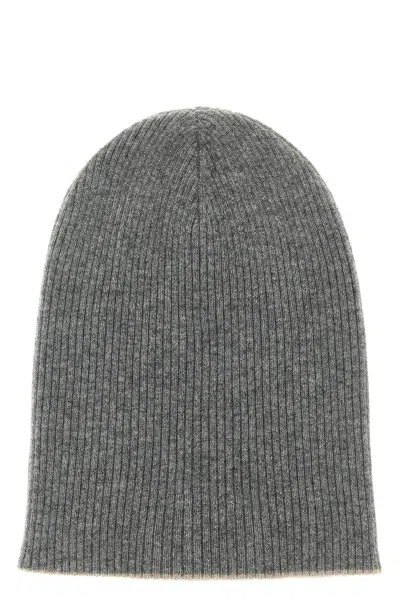 Brunello Cucinelli Reversible Ribbed Cashmere Beanie Hat In Gray