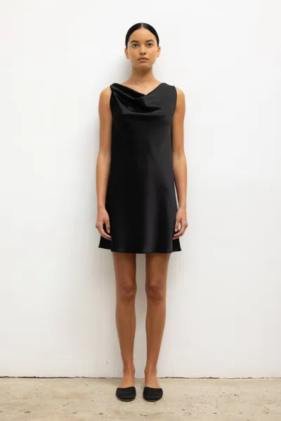 Leset Barb Cowl Satin Mini Dress In Black