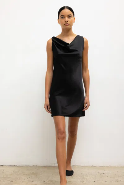 Leset Barb Cowl Satin Mini Dress In Black