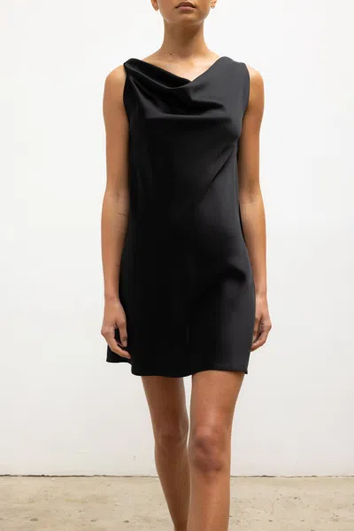 Leset Barb Cowl Satin Mini Dress In Black