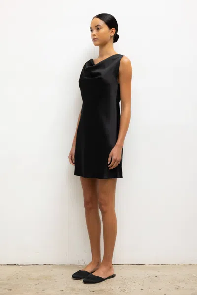 Leset Barb Cowl Satin Mini Dress In Black