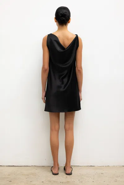 Leset Barb Cowl Satin Mini Dress In Black