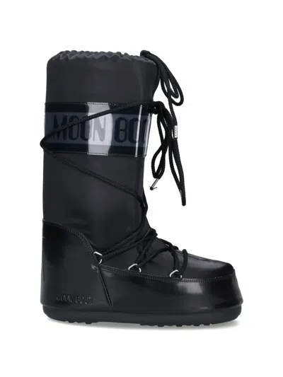 Moon Boot Icon Glance Satin Lace-up Snow Boots In Black