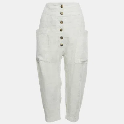 Pre-owned Celine White Patterned Linen Trousers S