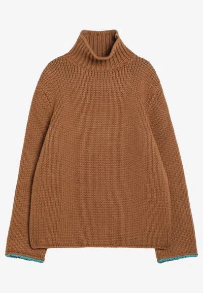 Loewe Mens Tan Turtleneck Knitted Wool Sweater In Brown