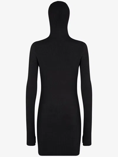 Fendi Short Fitted Black Wool Dress In Black