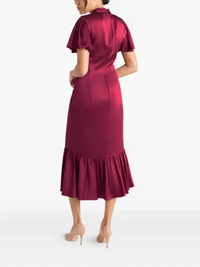 Cinq À Sept Peeta Brooch Ruffled Midi Dress In Burgundy