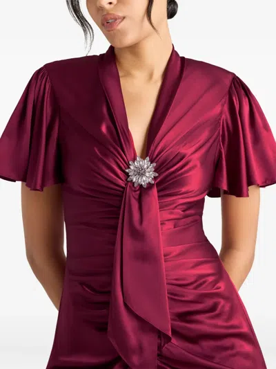 Cinq À Sept Peeta Brooch Ruffled Midi Dress In Burgundy