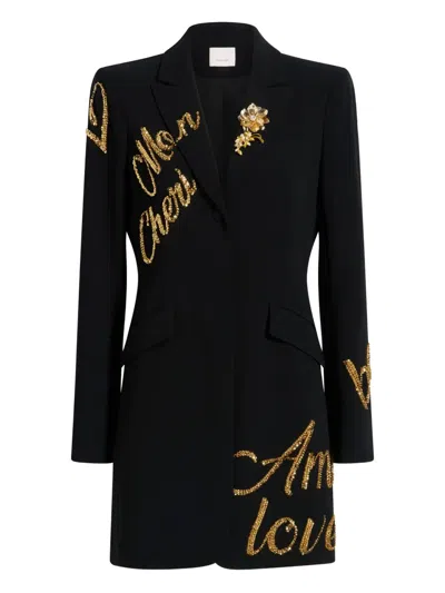 Cinq À Sept Crushed Sequin Long Sleeve Coat Dress In Black